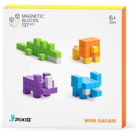 Pixio Magnetic Blocks | Design Series | Pixio Mini Safari | 6 kleuren | 137 blokken